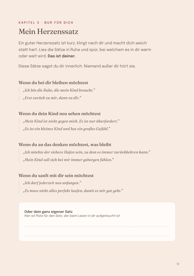 Vorschau: Kapitel 3 „Mein Herzenssatz“ mit einer Sammlung kurzer Sätze zum Aussuchen